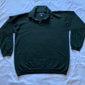 Mantles 100% Wool Classic Dark Green Polo Sweater